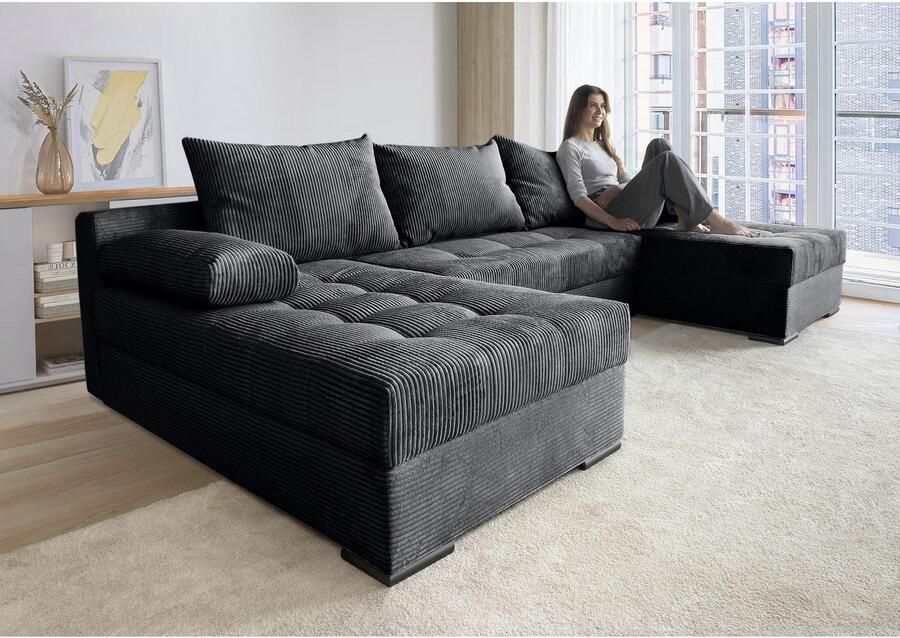 COLLECTION AB Zithoek Josy U-vorm slaapbank met bedlade flexibele recamière breedte: 269cm inclusief rugkussen cord - Foto 4