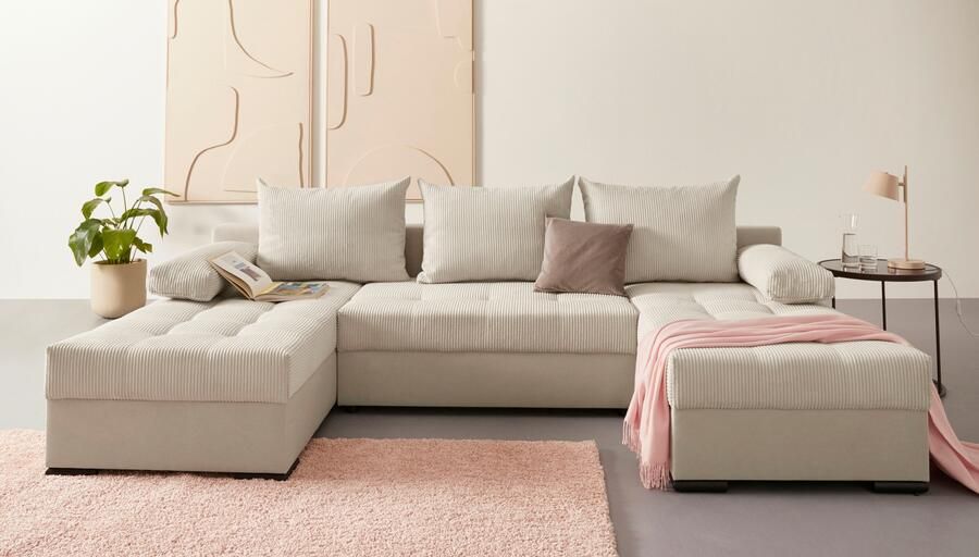 COLLECTION AB Zithoek Josy U-vorm slaapbank met bedlade flexibele recamière breedte: 269cm inclusief rugkussen cord - Foto 6