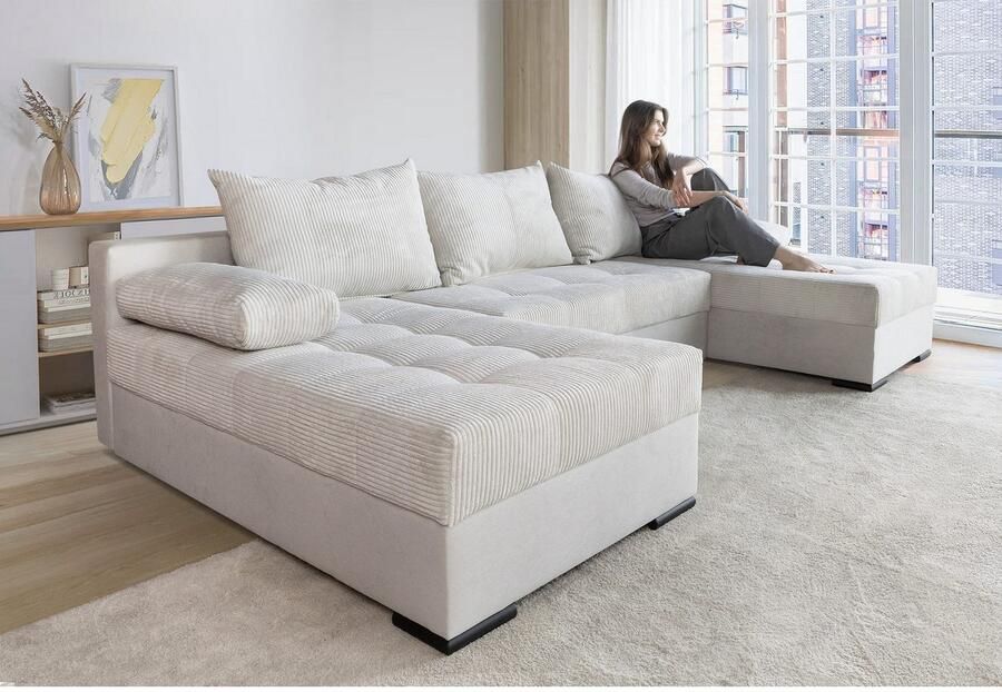 COLLECTION AB Zithoek Josy U-vorm slaapbank met bedlade flexibele recamière breedte: 269cm inclusief rugkussen cord - Foto 5