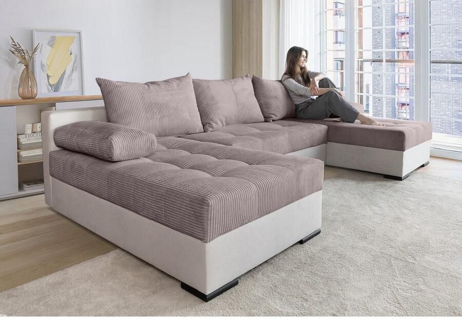 COLLECTION AB Zithoek Josy U-vorm slaapbank met bedlade flexibele recamière breedte: 269cm inclusief rugkussen cord - Foto 6