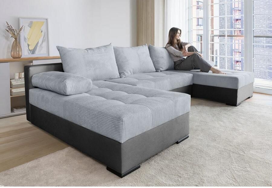 COLLECTION AB Zithoek Josy U-vorm slaapbank met bedlade flexibele recamière breedte: 269cm inclusief rugkussen cord - Foto 6