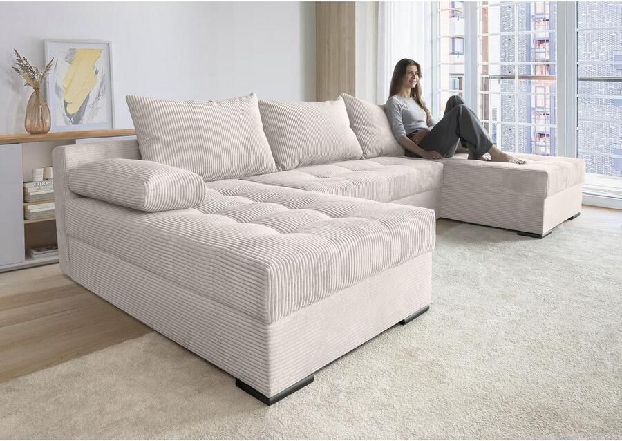 COLLECTION AB Zithoek Josy U-vorm slaapbank met bedlade flexibele recamière breedte: 269cm inclusief rugkussen cord - Foto 4