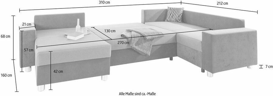 COLLECTION AB Zithoek Paris U-vorm met binnenvering naar keuze met slaapfunctie en bedkist - Foto 5