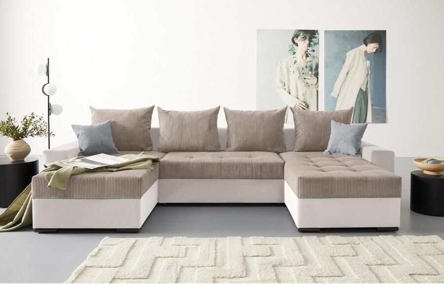 COLLECTION AB Zithoek XL-Josy U-vorm breedte 313 cm cord- mix incl. bedfunctie bedlade met 4 gelijk grote rugkussens - Foto 9