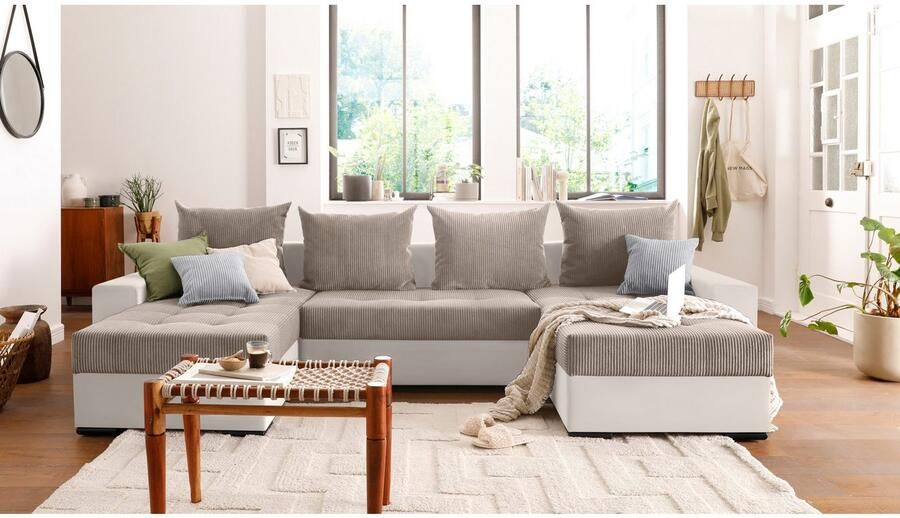 COLLECTION AB Zithoek XL-Josy U-vorm breedte 313 cm cord- mix incl. bedfunctie bedlade met 4 gelijk grote rugkussens - Foto 11