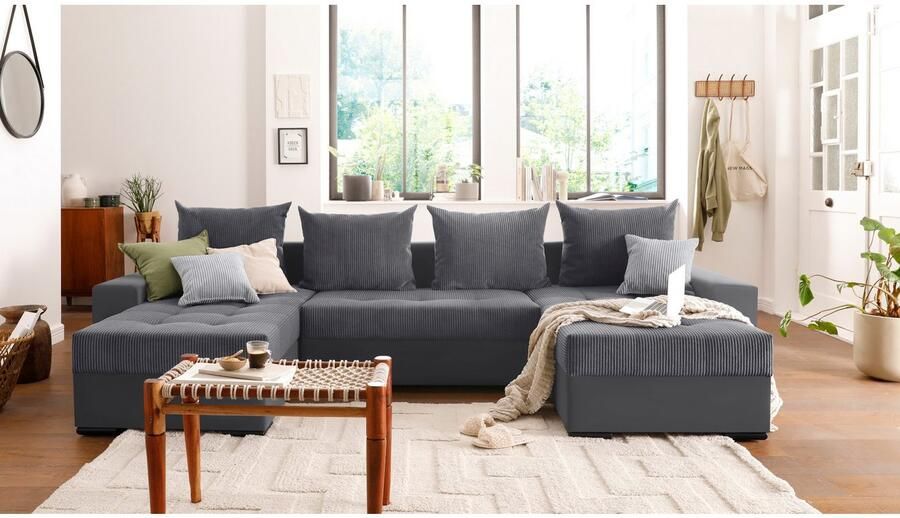 COLLECTION AB Zithoek XL-Josy U-vorm breedte 313 cm cord- mix incl. bedfunctie bedlade met 4 gelijk grote rugkussens - Foto 11