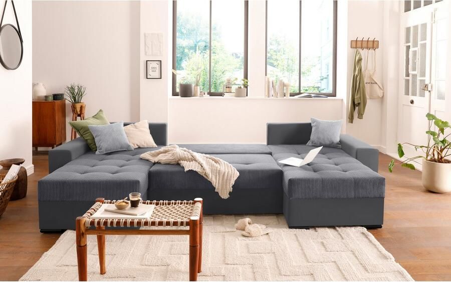 COLLECTION AB Zithoek XL-Josy U-vorm breedte 313 cm cord- mix incl. bedfunctie bedlade met 4 gelijk grote rugkussens - Foto 9