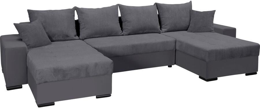 COLLECTION AB Zithoek XL-Josy U-vorm breedte 313 cm cord- mix incl. bedfunctie bedlade met 4 gelijk grote rugkussens - Foto 16