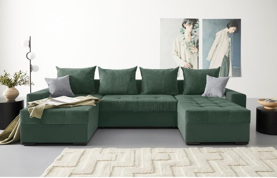 COLLECTION AB Zithoek XL-Josy U-vorm breedte 313 cm cord- mix incl. bedfunctie bedlade met 4 gelijk grote rugkussens - Foto 8