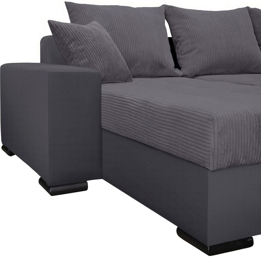 COLLECTION AB Zithoek XL-Josy U-vorm breedte 313 cm cord- mix incl. bedfunctie bedlade met 4 gelijk grote rugkussens