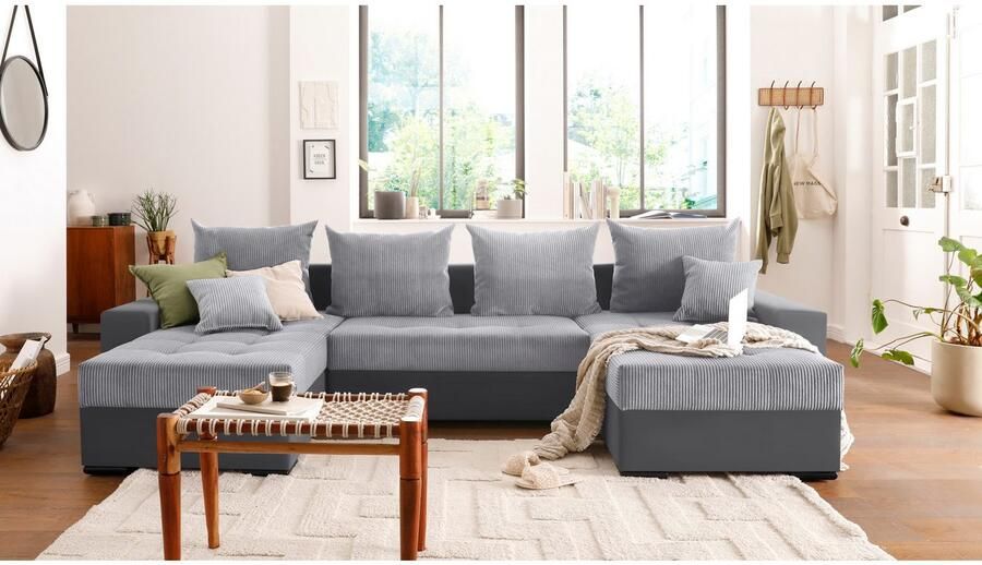 COLLECTION AB Zithoek XL-Josy U-vorm breedte 313 cm cord- mix incl. bedfunctie bedlade met 4 gelijk grote rugkussens - Foto 11