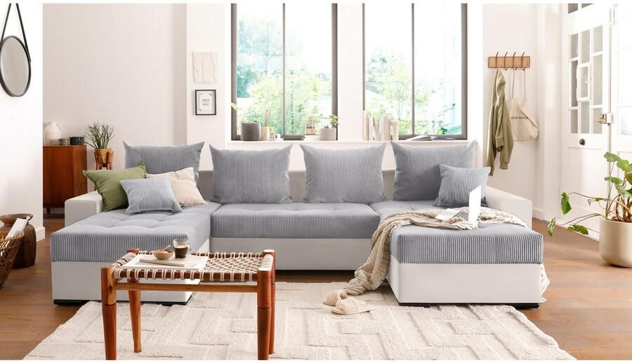 COLLECTION AB Zithoek XL-Josy U-vorm breedte 313 cm cord- mix incl. bedfunctie bedlade met 4 gelijk grote rugkussens - Foto 11