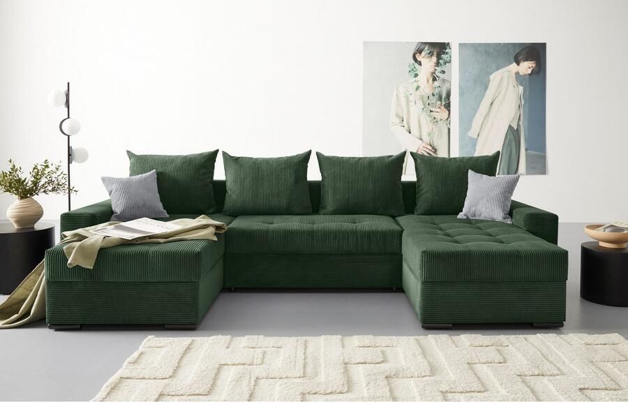 COLLECTION AB Zithoek XL-Josy U-vorm breedte 313 cm cord- mix incl. bedfunctie bedlade met 4 gelijk grote rugkussens - Foto 7