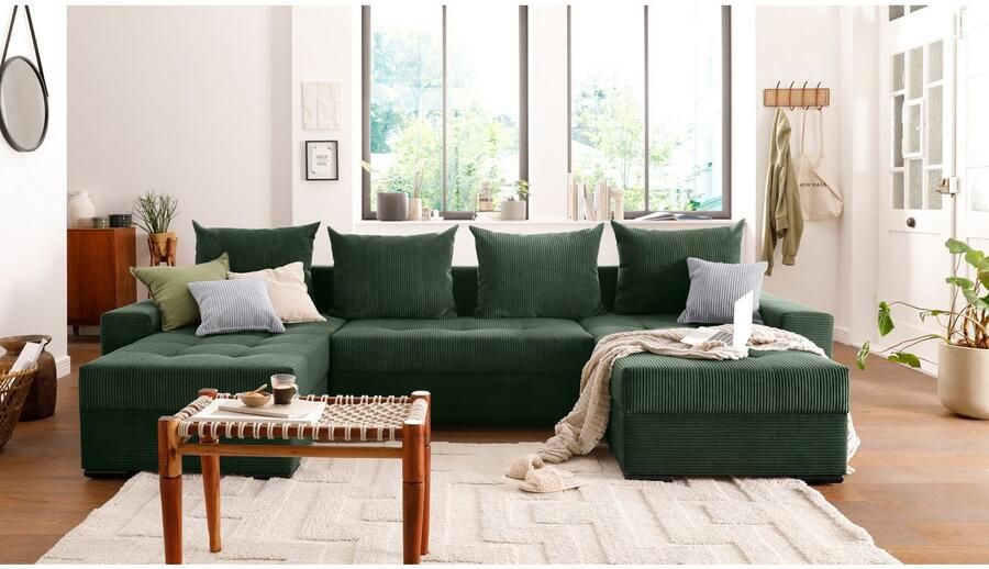 COLLECTION AB Zithoek XL-Josy U-vorm breedte 313 cm cord- mix incl. bedfunctie bedlade met 4 gelijk grote rugkussens - Foto 10