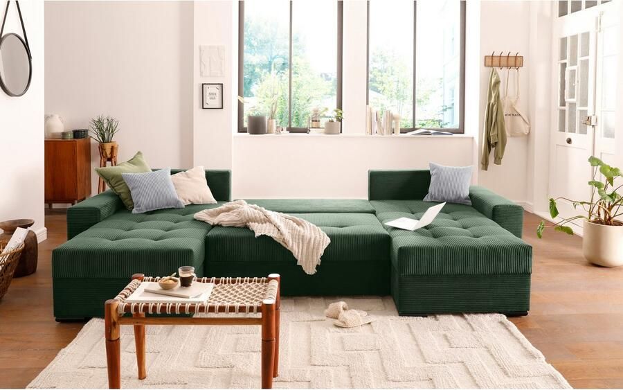 COLLECTION AB Zithoek XL-Josy U-vorm breedte 313 cm cord- mix incl. bedfunctie bedlade met 4 gelijk grote rugkussens - Foto 8
