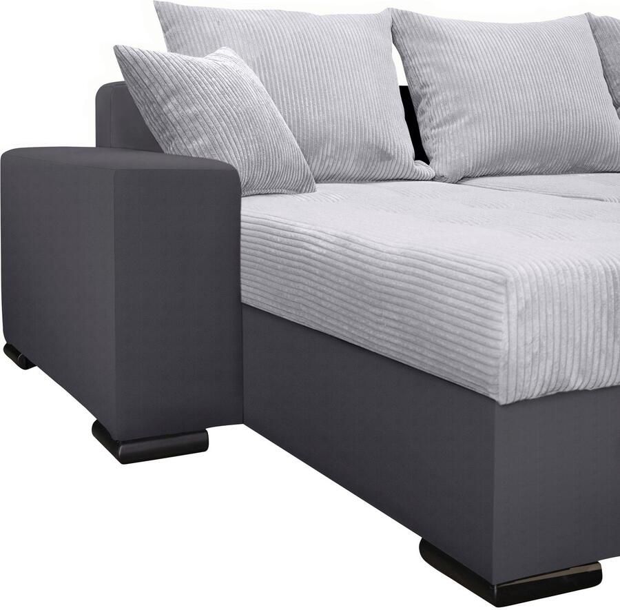 COLLECTION AB Zithoek XL-Josy U-vorm breedte 313 cm cord- mix incl. bedfunctie bedlade met 4 gelijk grote rugkussens