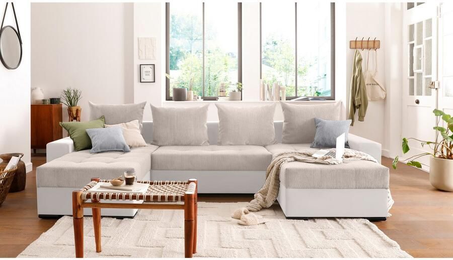 COLLECTION AB Zithoek XL-Josy U-vorm breedte 313 cm cord- mix incl. bedfunctie bedlade met 4 gelijk grote rugkussens - Foto 11