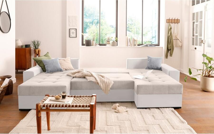 COLLECTION AB Zithoek XL-Josy U-vorm breedte 313 cm cord- mix incl. bedfunctie bedlade met 4 gelijk grote rugkussens - Foto 9