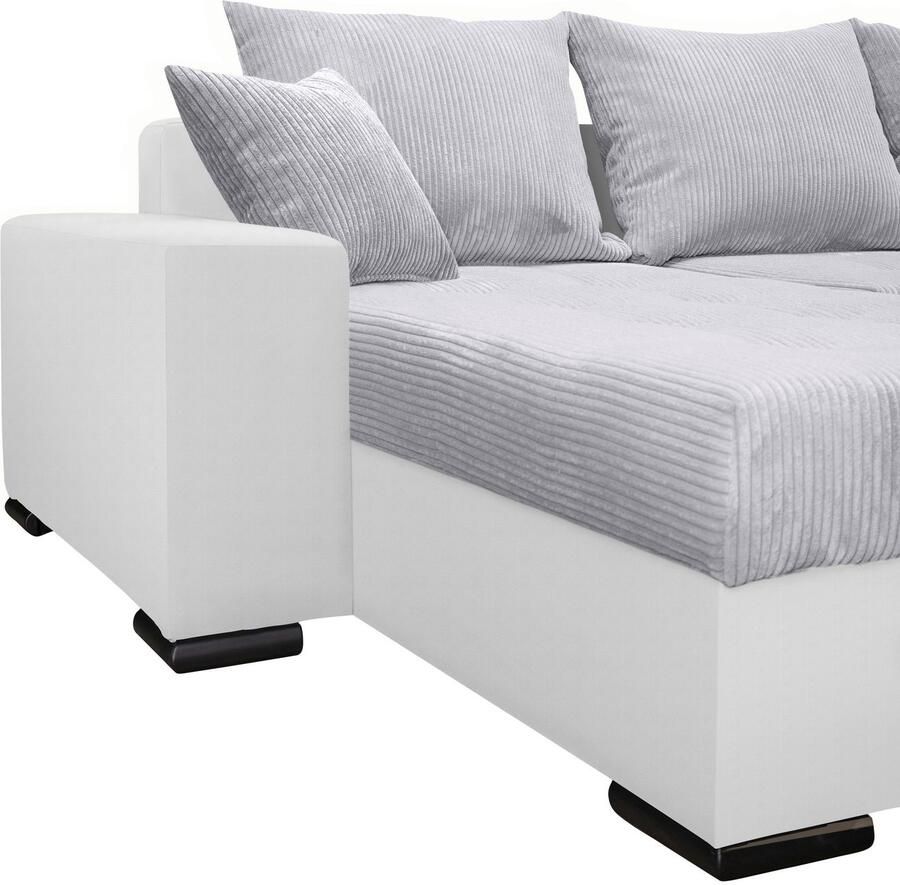 COLLECTION AB Zithoek XL-Josy U-vorm breedte 313 cm cord- mix incl. bedfunctie bedlade met 4 gelijk grote rugkussens