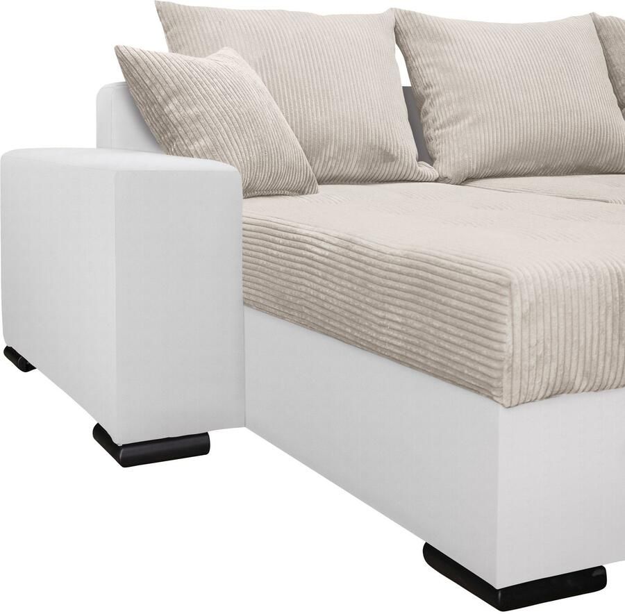 COLLECTION AB Zithoek XL-Josy U-vorm breedte 313 cm cord- mix incl. bedfunctie bedlade met 4 gelijk grote rugkussens