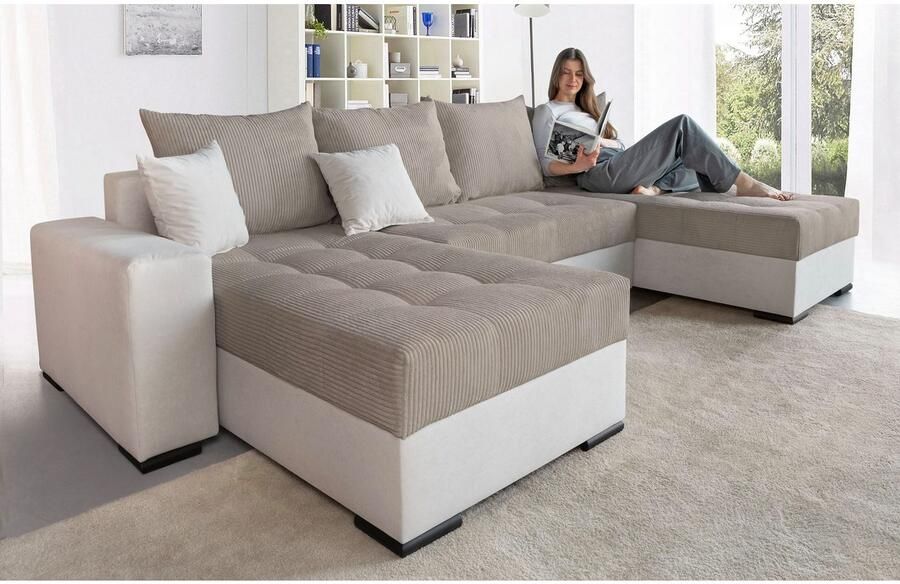 COLLECTION AB Zithoek XL-Josy U-vorm breedte 313 cm cord- mix incl. bedfunctie bedlade met 4 gelijk grote rugkussens - Foto 7