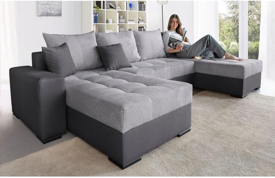 COLLECTION AB Zithoek XL-Josy U-vorm breedte 313 cm cord- mix incl. bedfunctie bedlade met 4 gelijk grote rugkussens - Foto 7