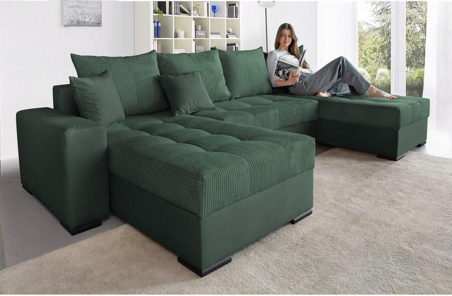 COLLECTION AB Zithoek XL-Josy U-vorm breedte 313 cm cord- mix incl. bedfunctie bedlade met 4 gelijk grote rugkussens - Foto 7