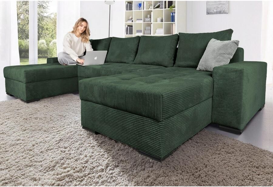 COLLECTION AB Zithoek XL-Josy U-vorm breedte 313 cm cord- mix incl. bedfunctie bedlade met 4 gelijk grote rugkussens - Foto 5
