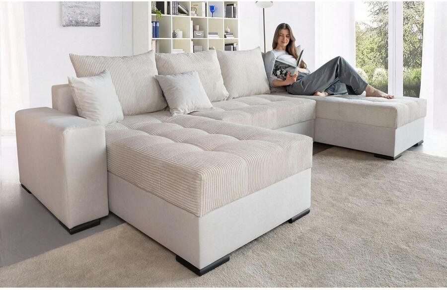 COLLECTION AB Zithoek XL-Josy U-vorm breedte 313 cm cord- mix incl. bedfunctie bedlade met 4 gelijk grote rugkussens - Foto 7