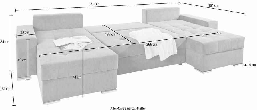 COLLECTION AB Zithoek XL-Josy U-vorm breedte 313 cm platweefsel structuur kunstleer - Foto 10