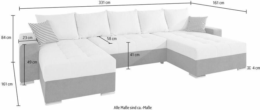 COLLECTION AB Zithoek XXL-Josy U-vorm breedte 333 cm met 2 recamieren 77 & 97 cm - Foto 11
