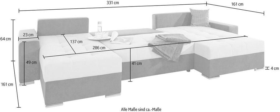 COLLECTION AB Zithoek XXL-Josy U-vorm breedte 333 cm met 2 recamieren 77 & 97 cm - Foto 8