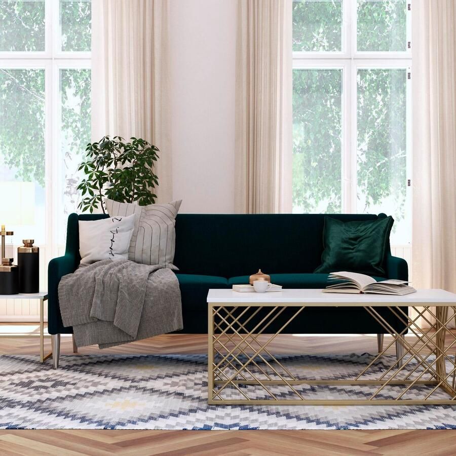 CosmoLiving by Cosmopolitan 3-zitsbank Virginia Weefstof zacht verdikte zitting en rugleuning poten van staal zithoogte 42 5 cm (1 stuk) - Foto 4