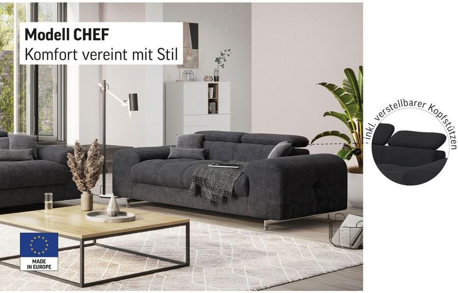 COTTA 2-zitsbank Chef 2-zitsbank met elegante stiksels bodemvrijheid 12 5 cm