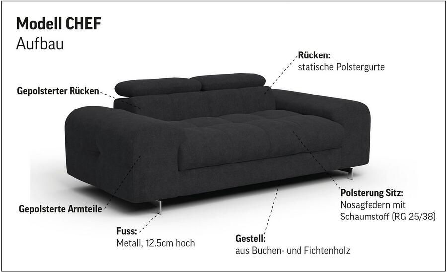 COTTA 2-zitsbank Chef 2-zitsbank met elegante stiksels bodemvrijheid 12 5 cm - Foto 7