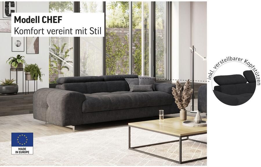 COTTA 3-zitsbank Chef Big-sofa met verstelbare rugleuning elegante metalen poten - Foto 7