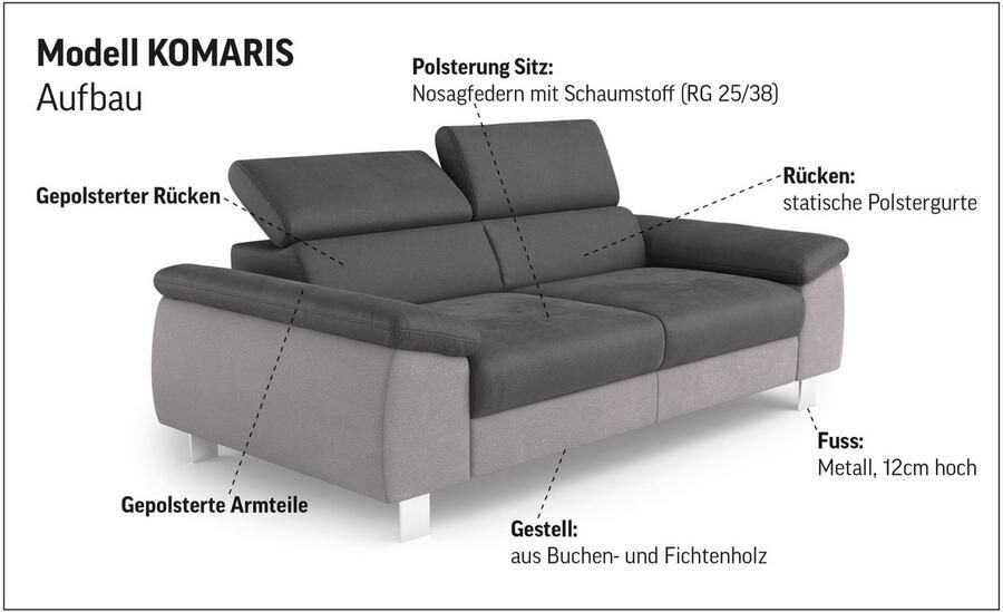 COTTA 3-zitsbank Komaris met verstelbaar hoofdeind - Foto 3