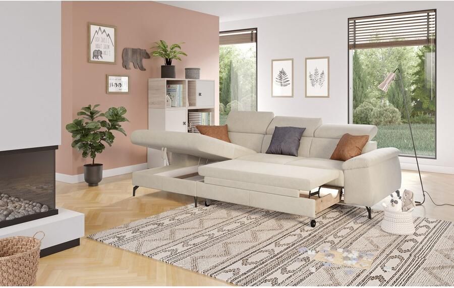 COTTA Hoekbank Kitty L-vorm met verstelbaar hoofdeind naar keuze met slaapfunctie & bedkist