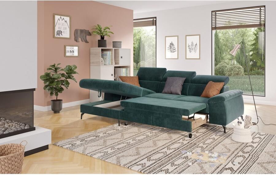 COTTA Hoekbank Kitty L-vorm met verstelbaar hoofdeind naar keuze met slaapfunctie & bedkist