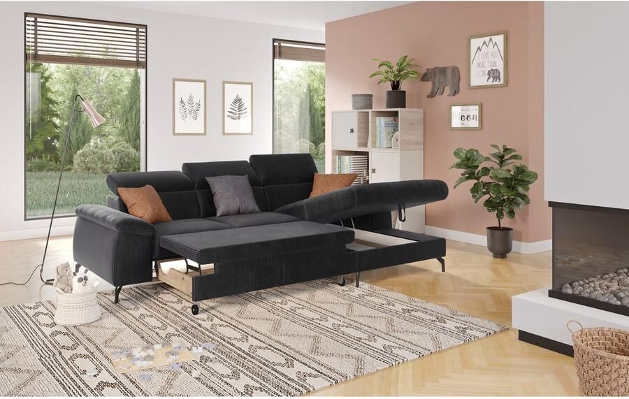 COTTA Hoekbank Kitty L-vorm met verstelbaar hoofdeind naar keuze met slaapfunctie & bedkist