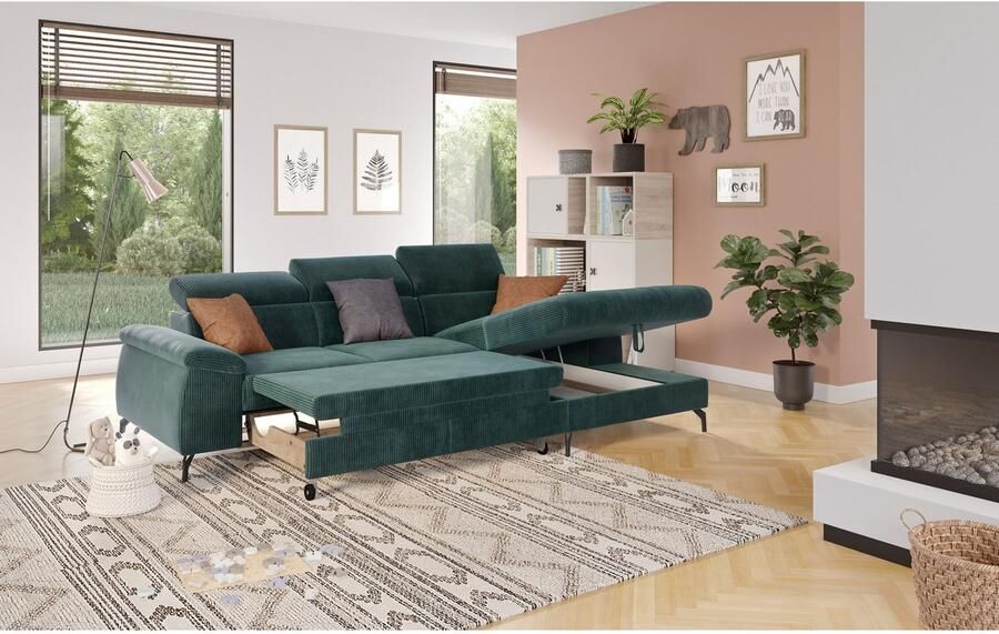 COTTA Hoekbank Kitty L-vorm met verstelbaar hoofdeind naar keuze met slaapfunctie & bedkist