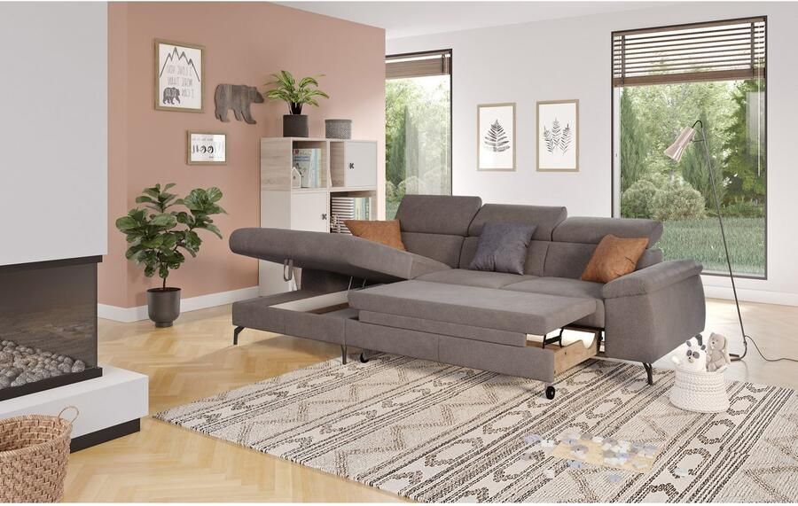 COTTA Hoekbank Kitty L-vorm met verstelbaar hoofdeind naar keuze met slaapfunctie & bedkist