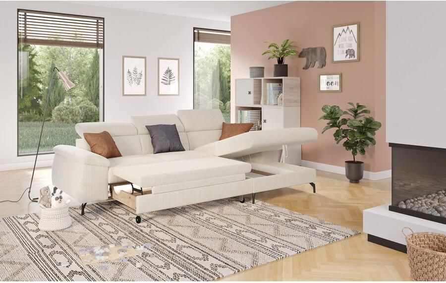 COTTA Hoekbank Kitty L-vorm met verstelbaar hoofdeind naar keuze met slaapfunctie & bedkist