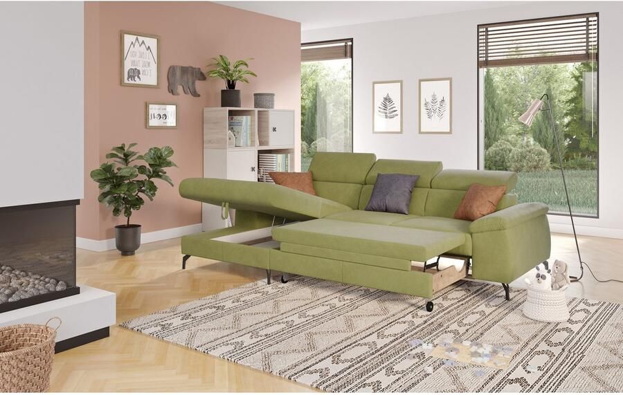 COTTA Hoekbank Kitty L-vorm met verstelbaar hoofdeind naar keuze met slaapfunctie & bedkist