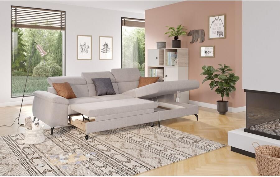 COTTA Hoekbank Kitty L-vorm met verstelbaar hoofdeind naar keuze met slaapfunctie & bedkist