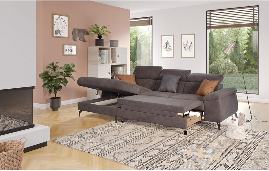 COTTA Hoekbank Kitty L-vorm met verstelbaar hoofdeind naar keuze met slaapfunctie & bedkist