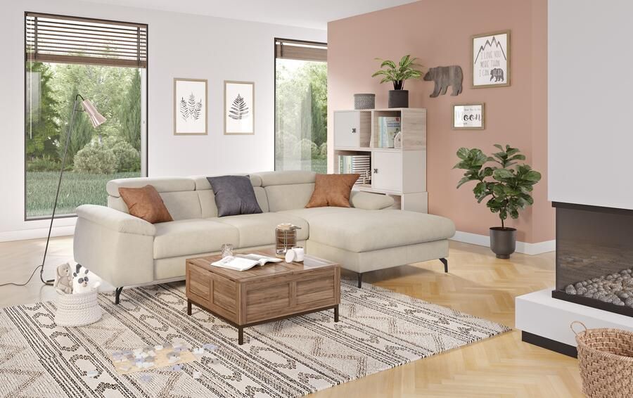 COTTA Hoekbank Kitty L-vorm met verstelbaar hoofdeind naar keuze met slaapfunctie & bedkist