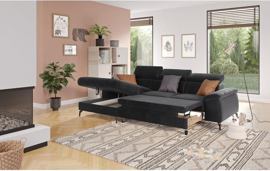 COTTA Hoekbank Kitty L-vorm met verstelbaar hoofdeind naar keuze met slaapfunctie & bedkist