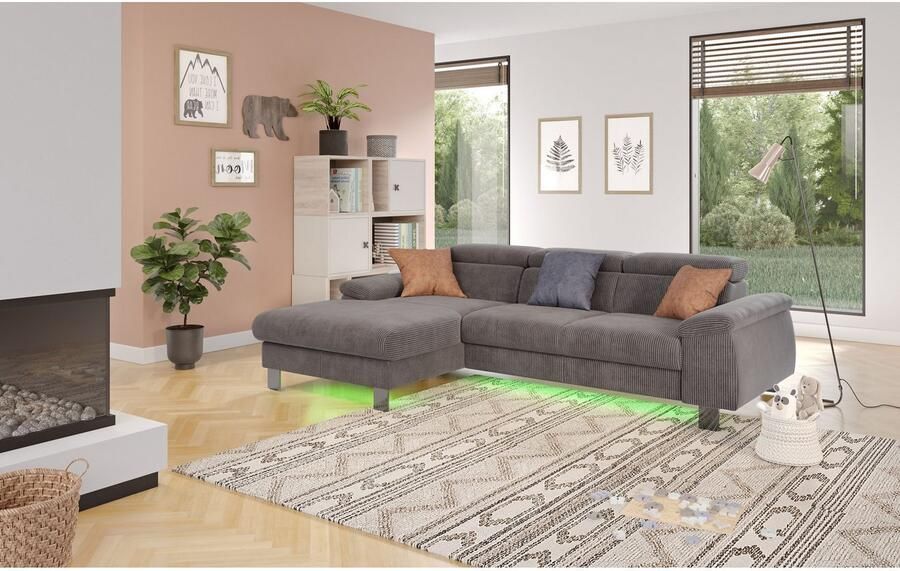 COTTA Hoekbank Komaris L-vorm met hoofdeindeverstelling keuze met bedfunctie bedlade & verlichting - Foto 3