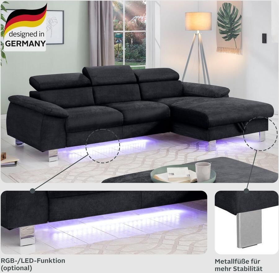 COTTA Hoekbank Komaris L-vorm met hoofdeindeverstelling keuze met bedfunctie bedlade & verlichting - Foto 2